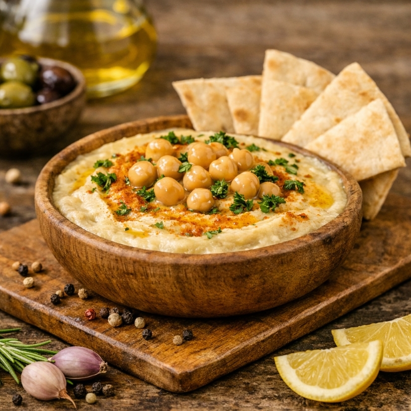 Hummus con pan árabe